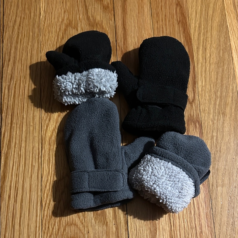 Cozy Black and Gray Kids Mittens